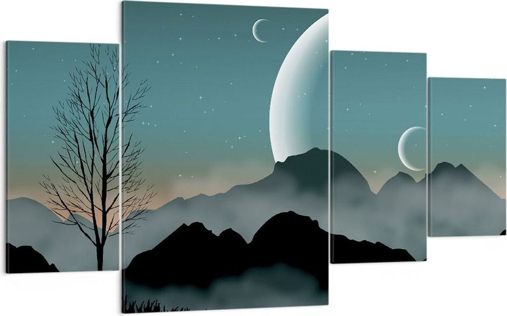 Bild auf Leinwand - Leinwandbild - 4 Teile - Himmel Nacht Illustration - 160x90cm - Wand Bild - Wanddeko - Wandbilder - Leinwanddruck - Bilder - Wa...