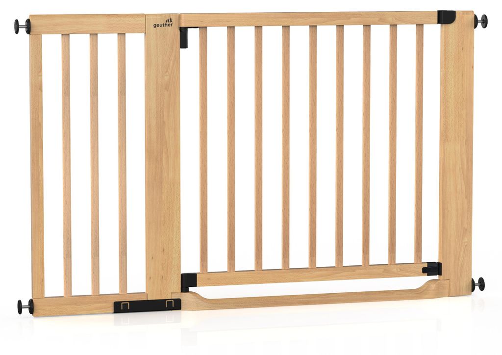 GEUTHER Easylock Flat Step Holz Treppen- & Türschutzgitter | Natur | 125–133 cm | Ohne Bohren | Flacher Tritt | Auto-Close | EN 1930