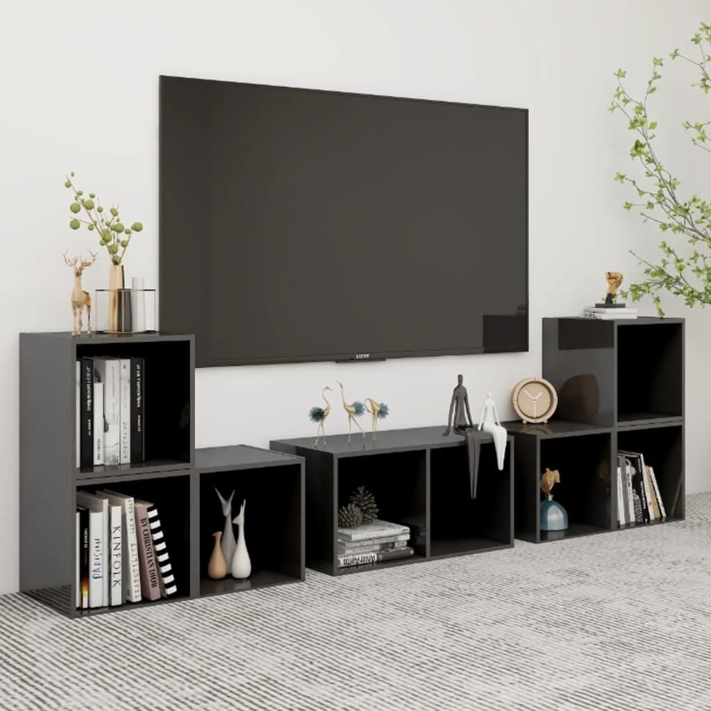 "2026 Promotion" 6-tlg. TV-Schrank-Set - TV-Möbel - Hochglanz-Grau Holzwerkstoff - TV-Regal CC4132