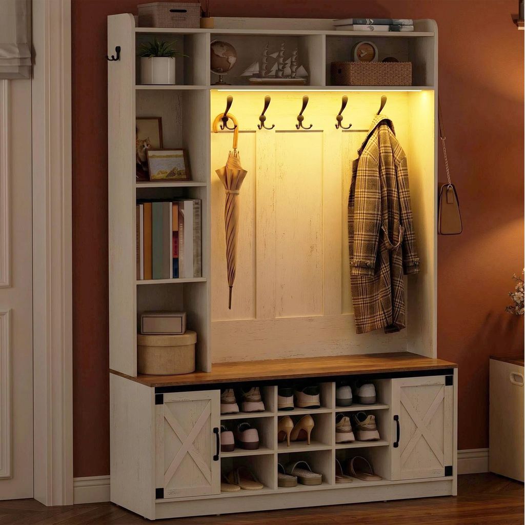 Garderobenständer mit Sitzbank, Garderobe mit LED, Produktbild 