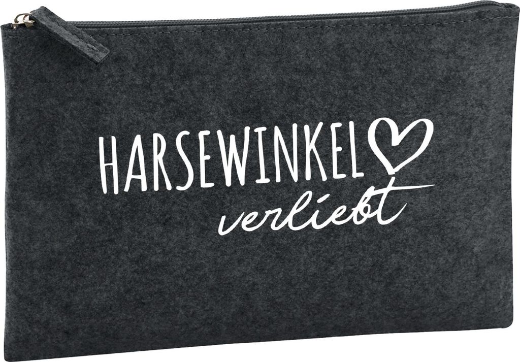 Huuraa Kulturbeutel Harsewinkel verliebt 1 Liter Charcoal Filz Kosmetiktasche Geschenkidee