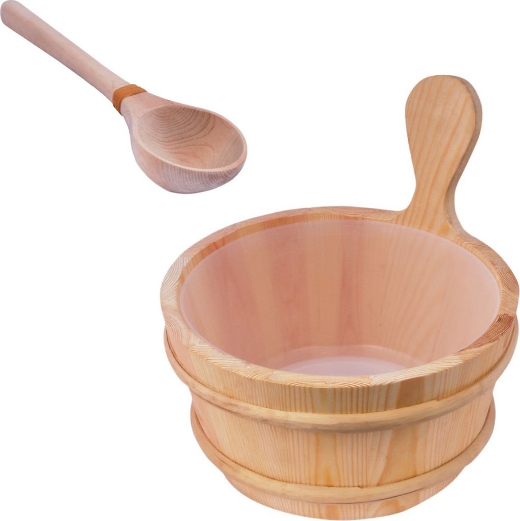 Sentiotec Holzeimer und Holzkelle Basic Sauna-Set Aufgusseimer mit Aufgusskelle