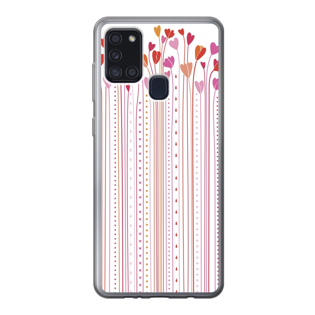 MuchoWow Handyhülle Schutzhülle Hülle für Samsung Galaxy A21s Eine Illustration der wachsenden Herzen Silikon Softcase Handy Hülle - Hartschale