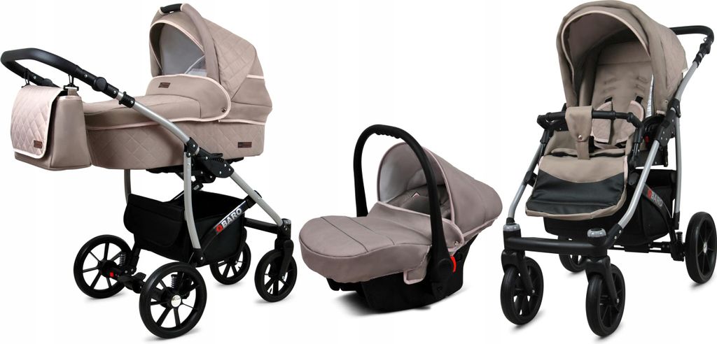 BabyLux Qbaro | 3in1 Kinderwagen Set | Khaki | Kombikinderwagen | Kinderwagenset | Buggy + Baby