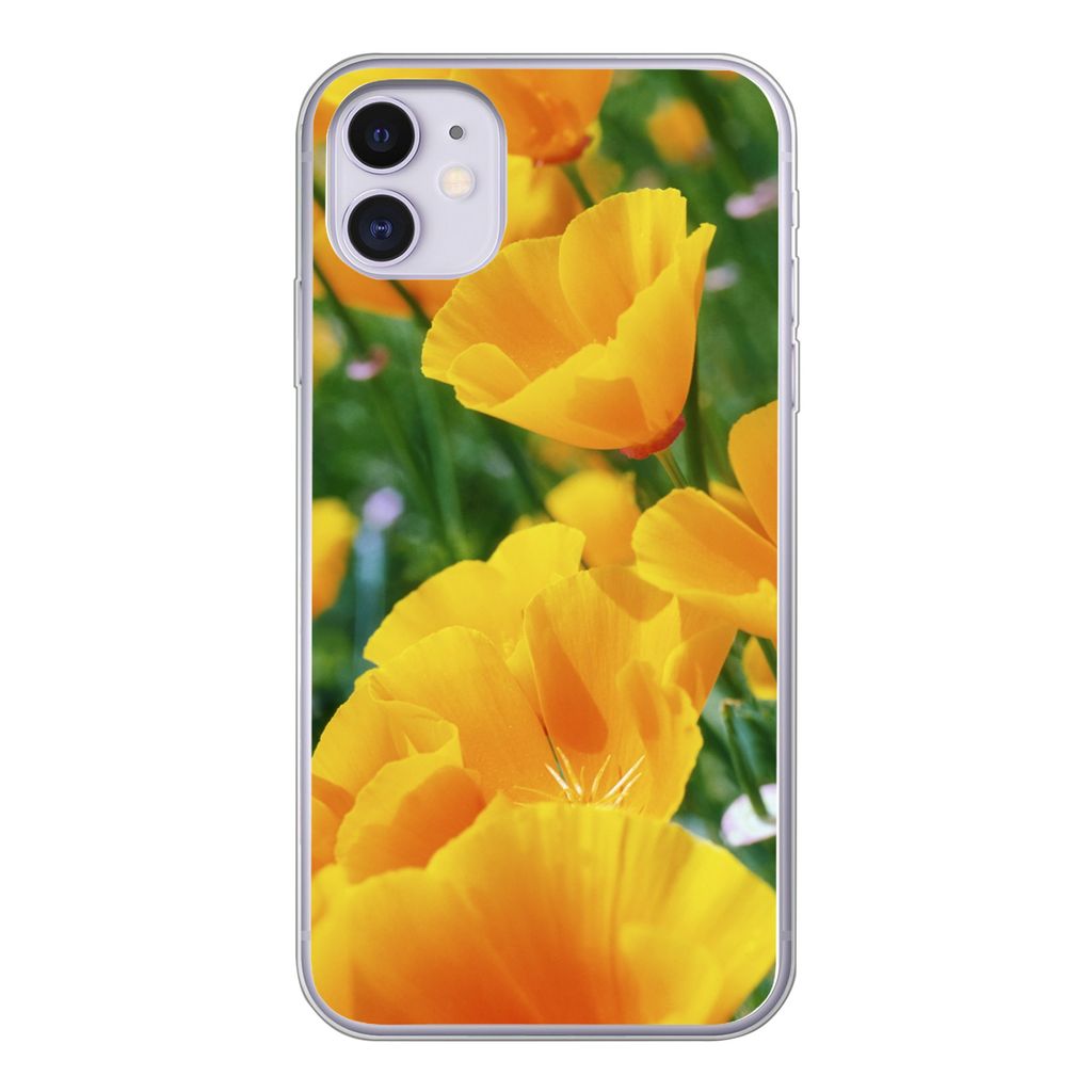 MuchoWow Handyhülle Schutzhülle Hülle für iPhone 11 Blumen - Garten - Orange Silikon Softcase Handy Hülle - Handytasche