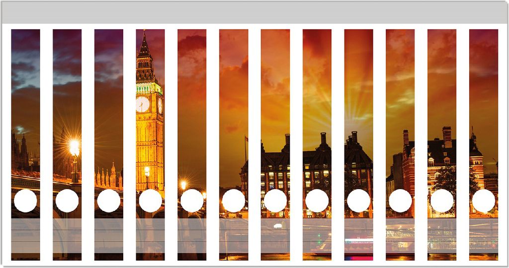 Wallario Ordnerrücken Sticker, selbstklebend für schmale Ordner, 12 Stück, Motiv London - Big Ben in strahlenden Farben