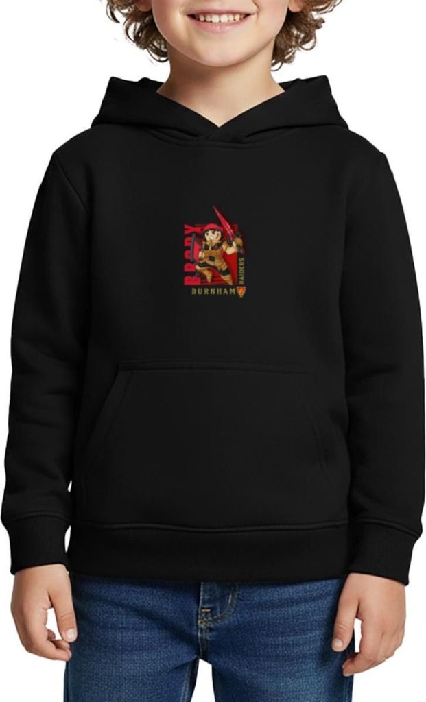 Spreadshirt PLAYMOBIL Novelmore Burnham Raiders Brody Kinder Premium Hoodie, 134/140 (8 Jahre), Schwarz