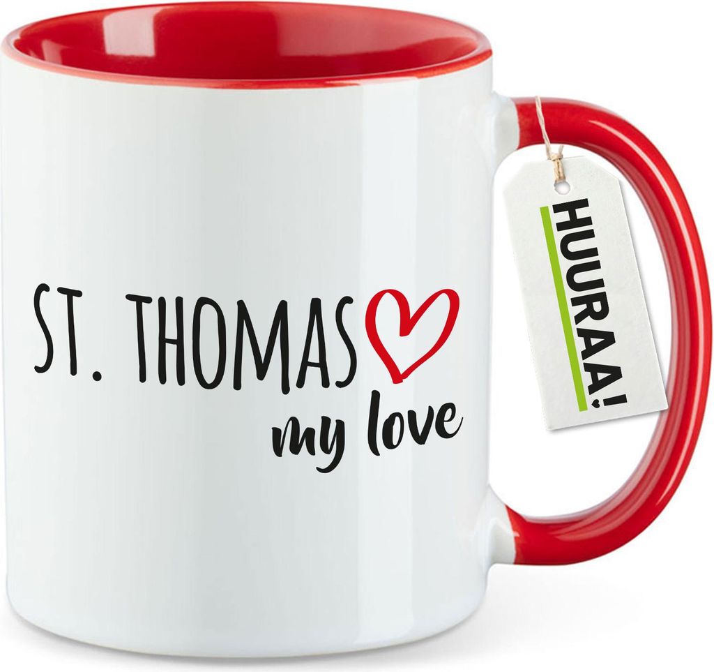 Huuraa Kaffeetasse St. Thomas my love 330ml Rot Keramik Kaffeebecher Geschenkidee