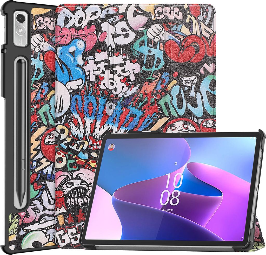 Case2go - Hülle kompatibel mit Lenovo Tab P11 Pro 2nd Gen - Mit AutoWake-Funktion - Kunstleder TPU Tablet Case Schutzhülle - Graffiti