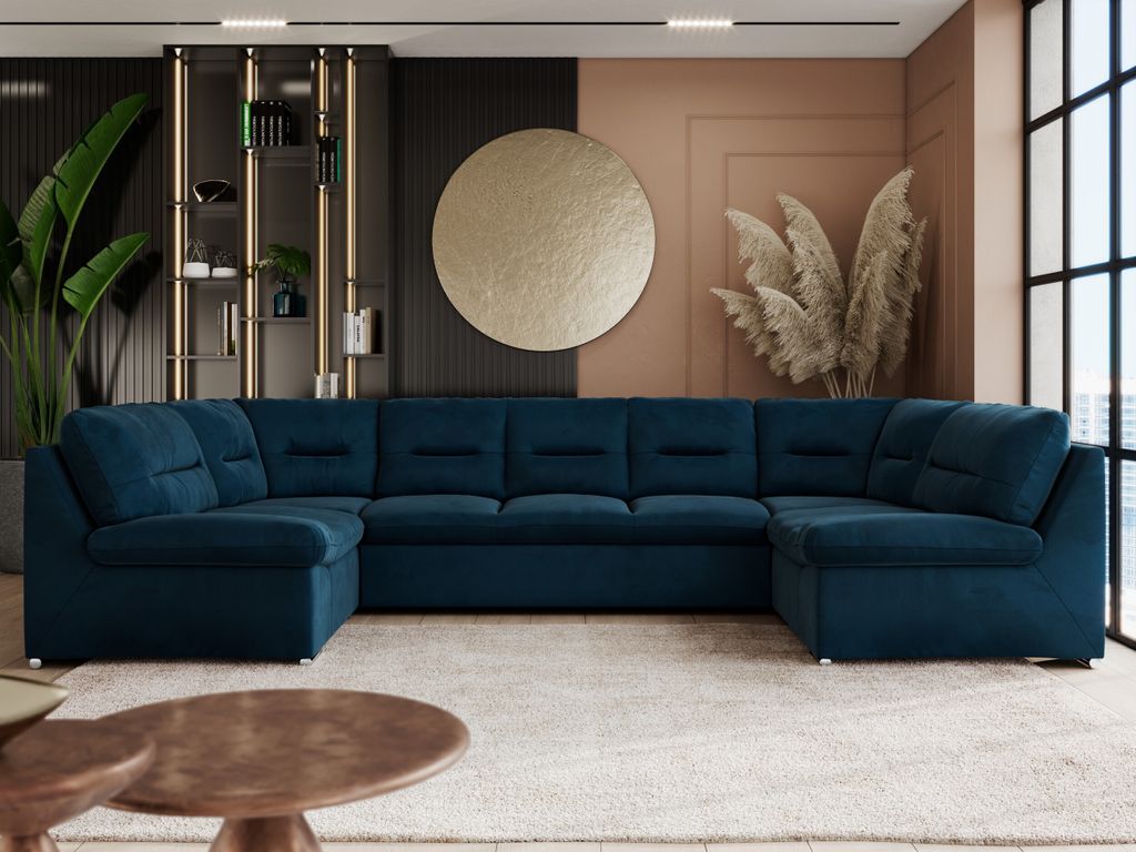 Sofa XXL U-Form Beige, Wohnlandschaft U Form mit Schlaffunktion, Sofa mit Schlaffunktion, Schlafsofa, Wohnzimmer Couch mit schlaffunktion - Comodo ...