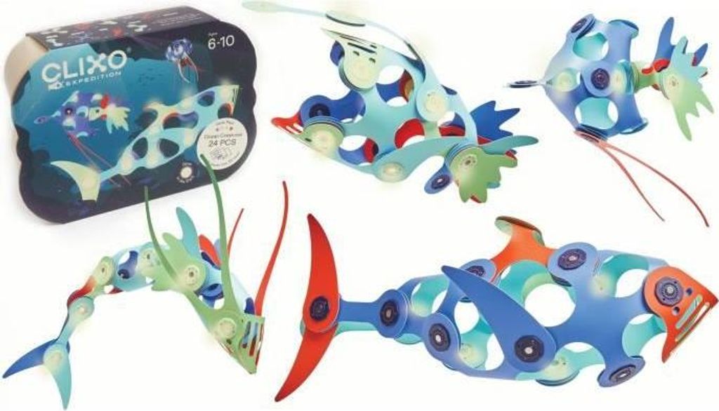 Magnetisches Konstruktionsspielzeug, Clixo Ocean Creatures, Phosphoreszierend, 24 Teile, Magnetbausteine