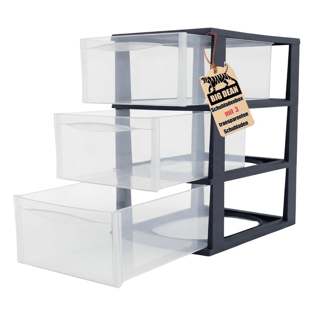 BigDean Große Schubladenbox A4 Schubladenschrank Schreibtisch Organizer Transparent mit extra hohen Schubladen