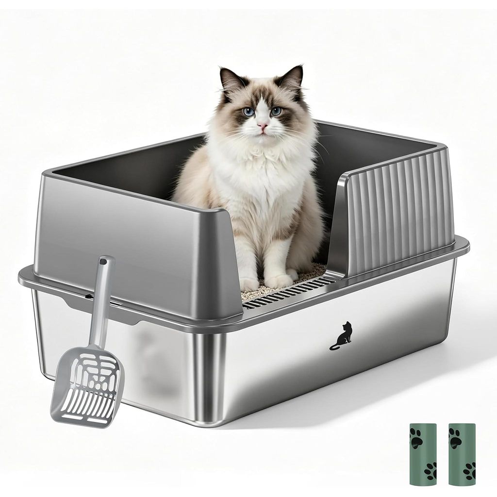 Theo&Cleo Edelstahl Katzenklo XXL Katzentoilette mit hohem Produktbild 