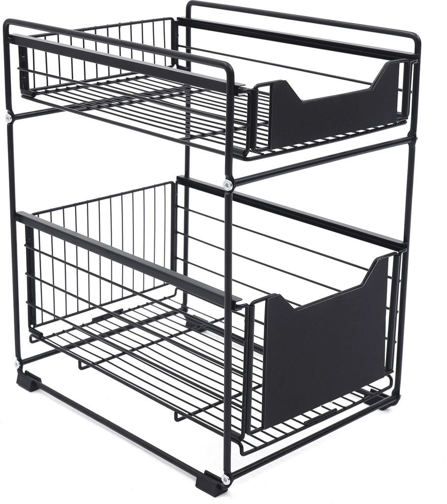 Unter-Sink-Organizer-Regal, 2-stufiges Design, Schubladenmechanismus, schwarz, 2-stufig