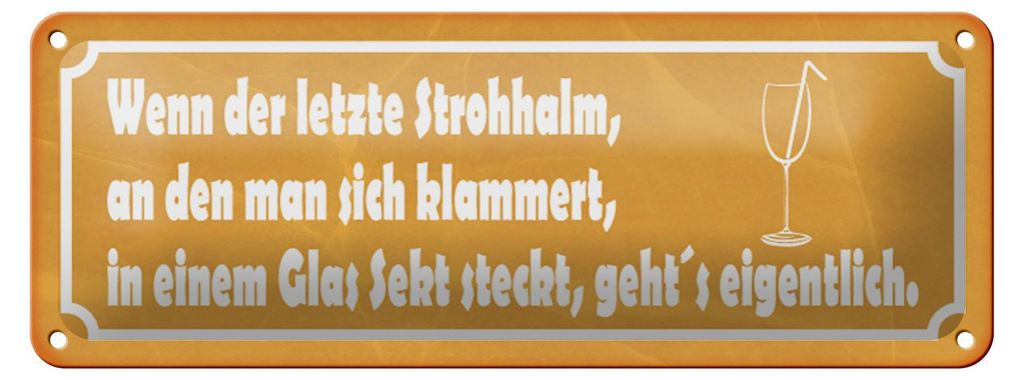 Blechschild Spruch 27x10cm wenn der letzte Strohhalm Sekt Produktbild 