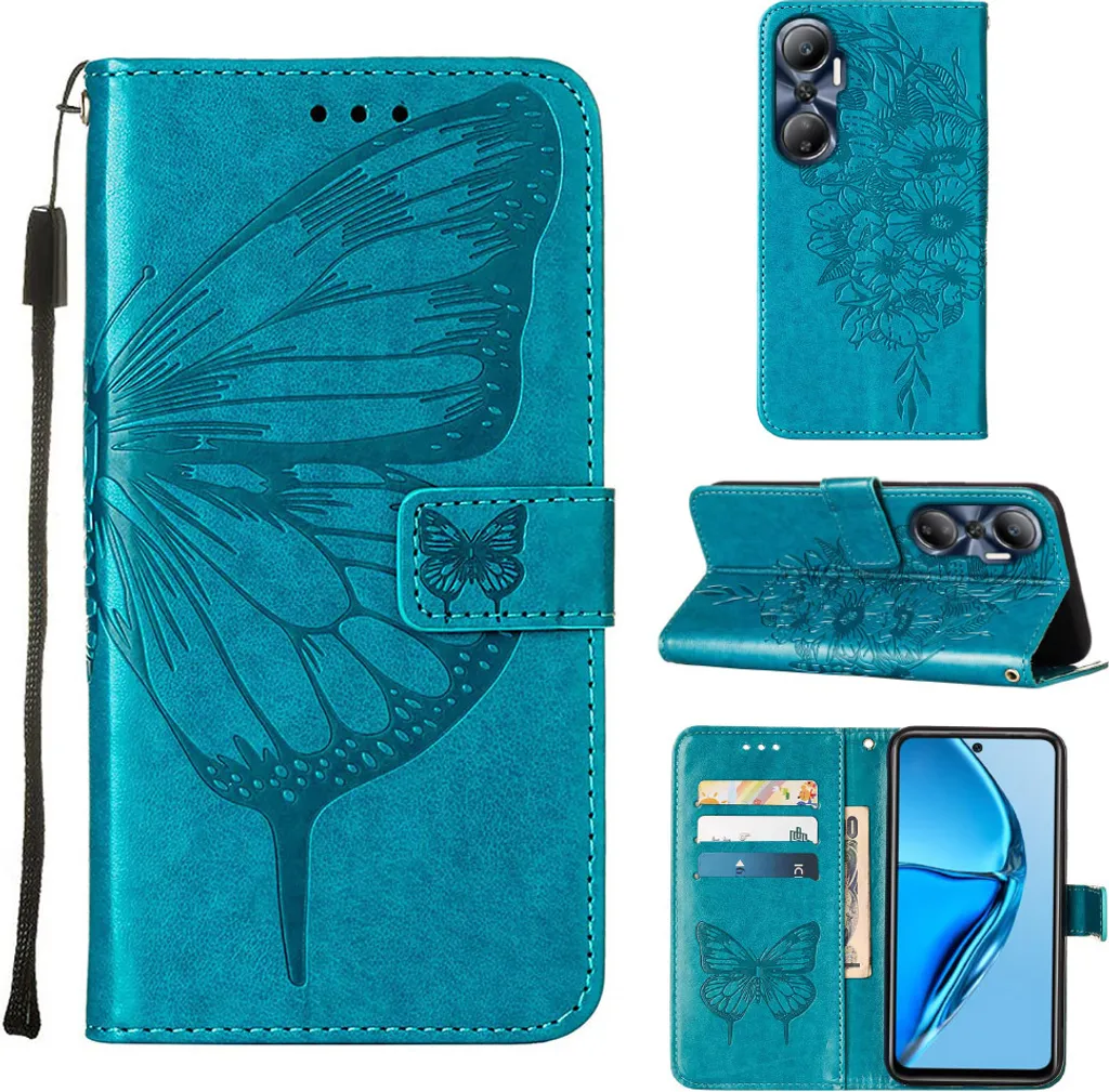 Infinix Hot 20 4G Case Blu Leather Flip Folio Butterfly Embossed