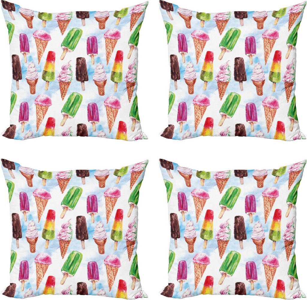 ABAKUHAUS Eis Kissenbezug Set (4 Stück), surreal Exotic, Moderner Doppelseitiger Digitaldruck, 40 cm x 40 cm, Mehrfarbig