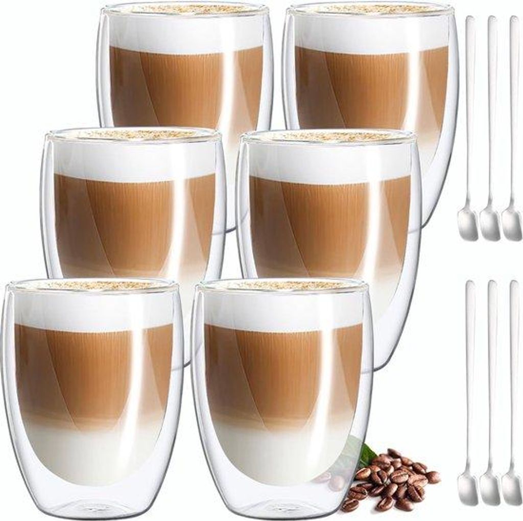 Doppelwandige Kaffeebecher 310ml Edelstahl Löffel