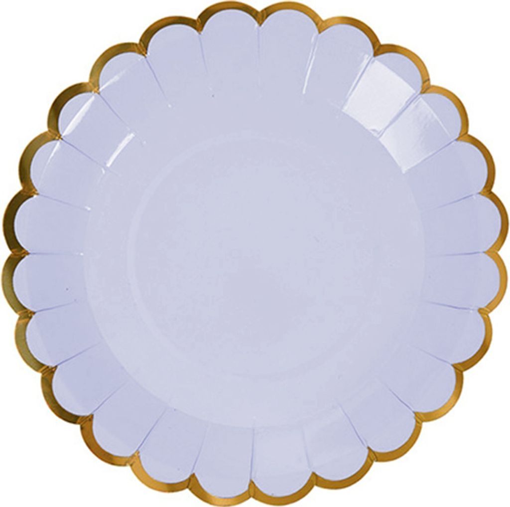 Pappteller, 18 cm, Rund mit goldenem Rand, 6er Packung, Blau