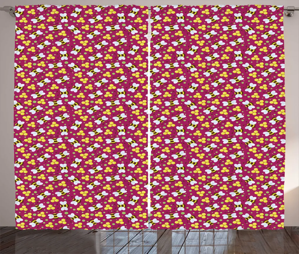 ABAKUHAUS Rideau Rustique Honey Bee à Fronces Jaune Framboise 280x225cm