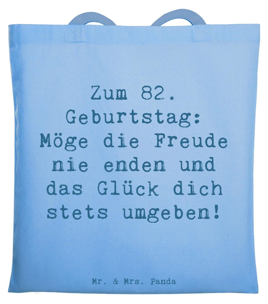 Mr. & Mrs. Panda dokumententasche Spruch 82. Geburtstag Freude - Sky Blue - Geschenk, Glück dich stets umgeben, liebevoll, Jubilar, Jutebeutel, To...
