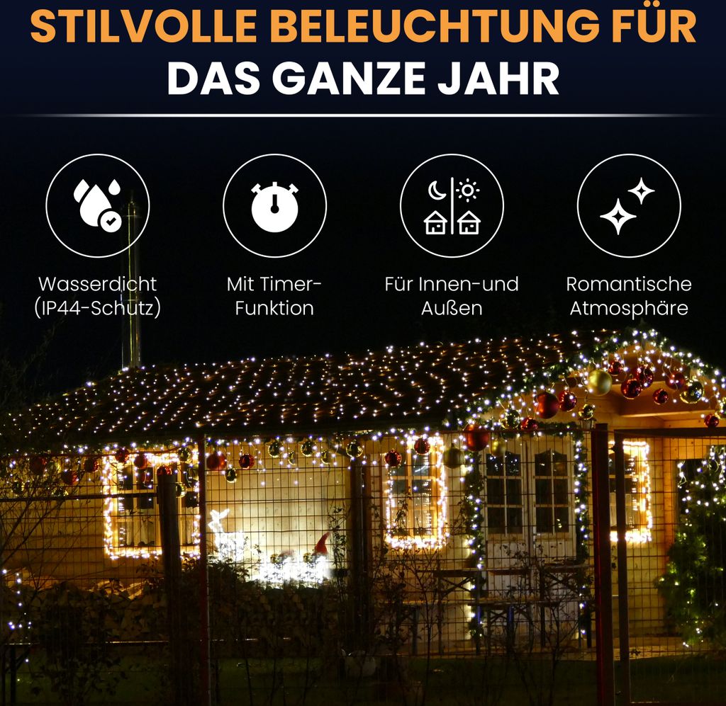 F-H-S LED-Lichternetz 160LED warmweiß IP 44 Außenadapter Produktbild 7
