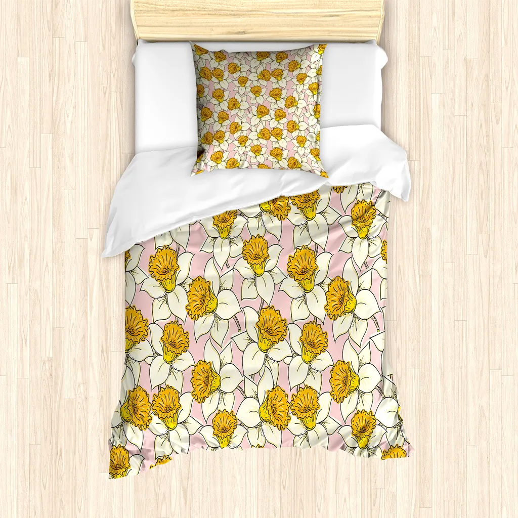 Set Copripiumino Singolo 135x200 ABAKUHAUS Flourish Natur Giallo