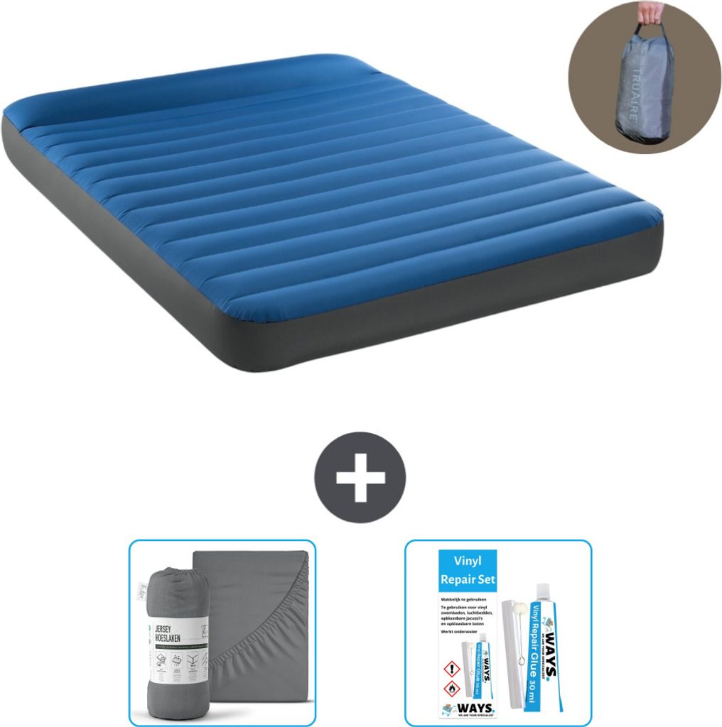 Intex Luftbett - 2 Personen - 152 x 203 x 22 cm - Blau - Inklusive Pumpe - Spannbettuch en Reperaturset