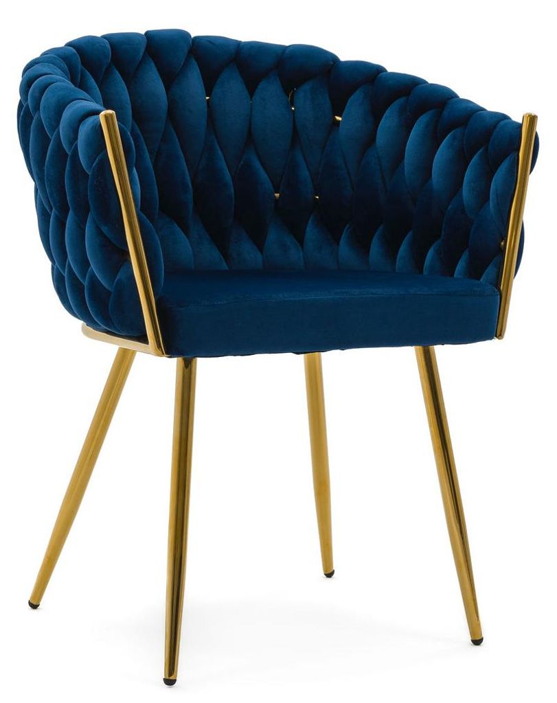 Geflochtener Stuhl ROSA GOLD in Marineblau mit goldenen Produktbild 