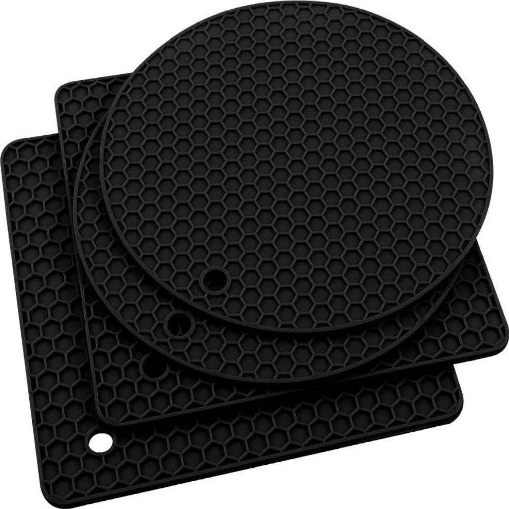 tiopeia 4er Set Topfuntersetzer Silikon Topflappen Hitzebeständig Topflappen für Kochtöpfe Geschirr (Schwarz)