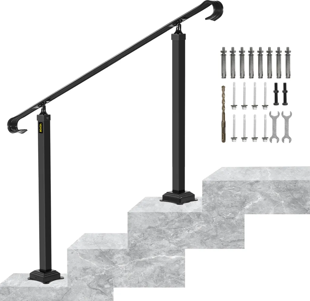 Rampe de Sécurité pour 2 Marches Extérieures - Main Courante Noire 120 cm