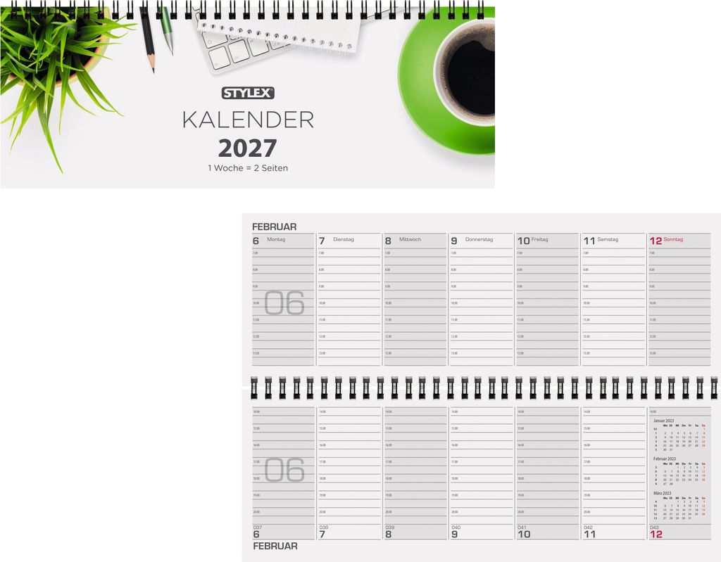 Schreibtischquerkalender 2027 / 56 Blatt / 1 Woche = 2 Produktbild 