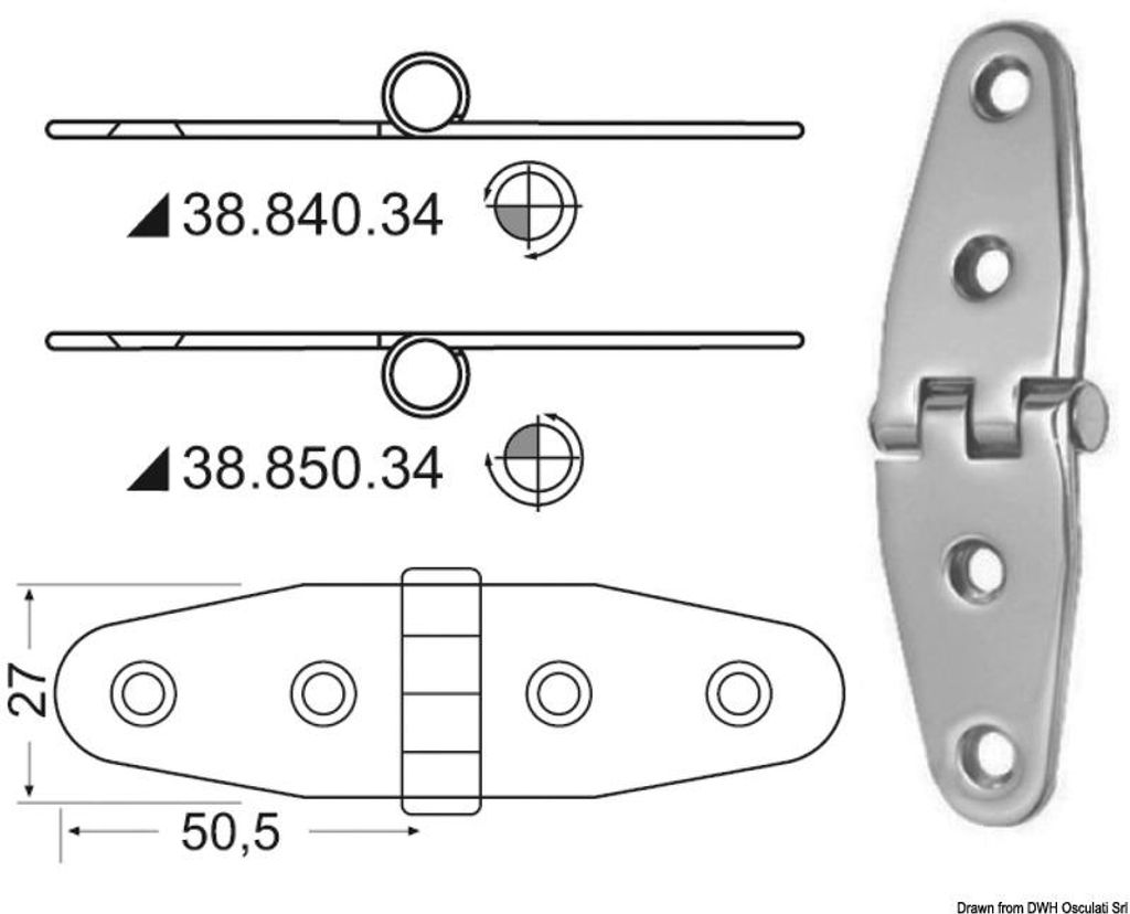 Scharnier standard Bolzen 101 x 27 mm Osculati 38.840.34