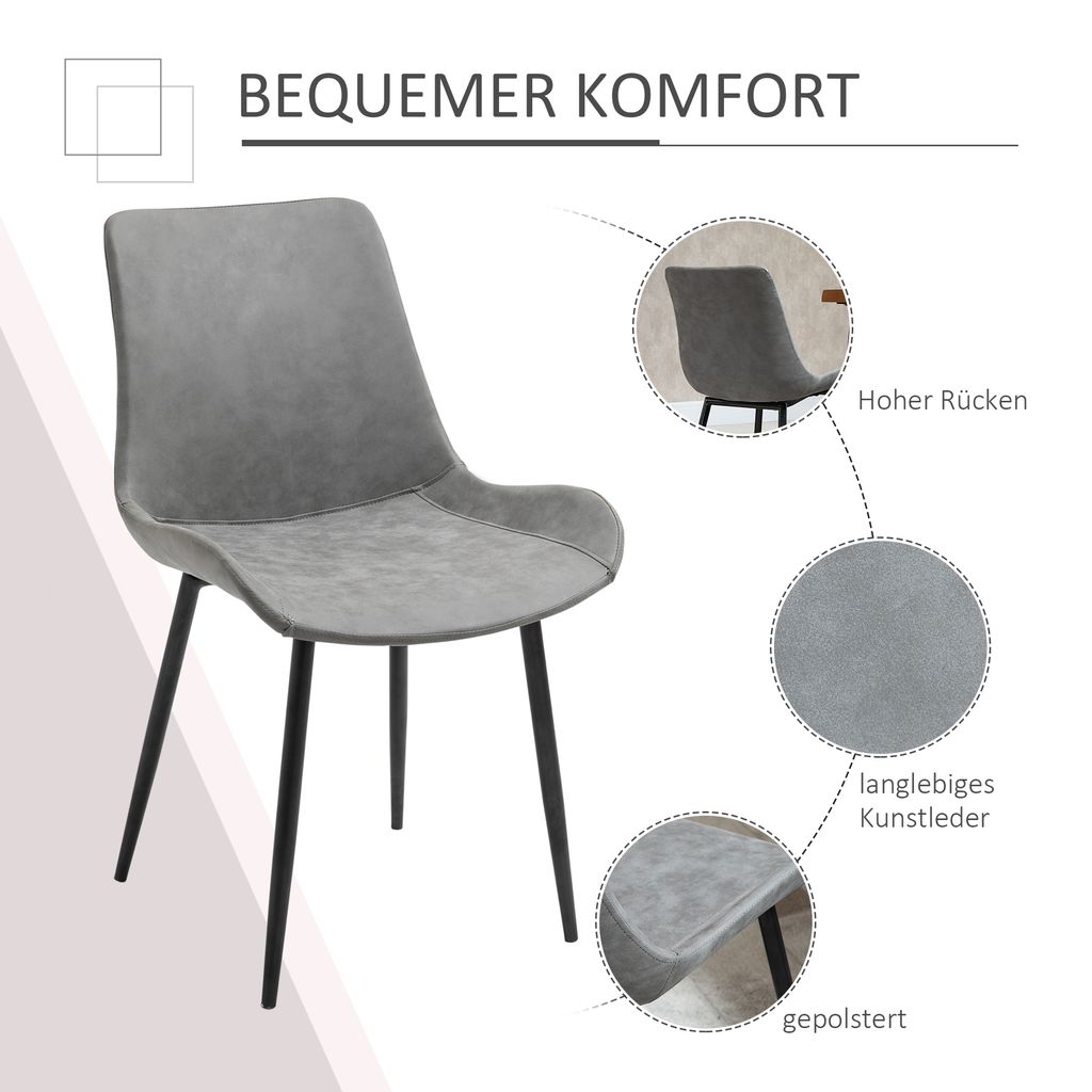 HOMCOM Esszimmerstuhl (dunkelgrau) – Sessel Mit Lotus-Rückenlehne, Sitzhöhe 48cm