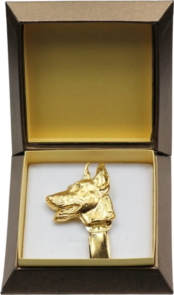 Regalo Dobermann Spilla Art-Dog Oro | Portanumero da Collezione Gara