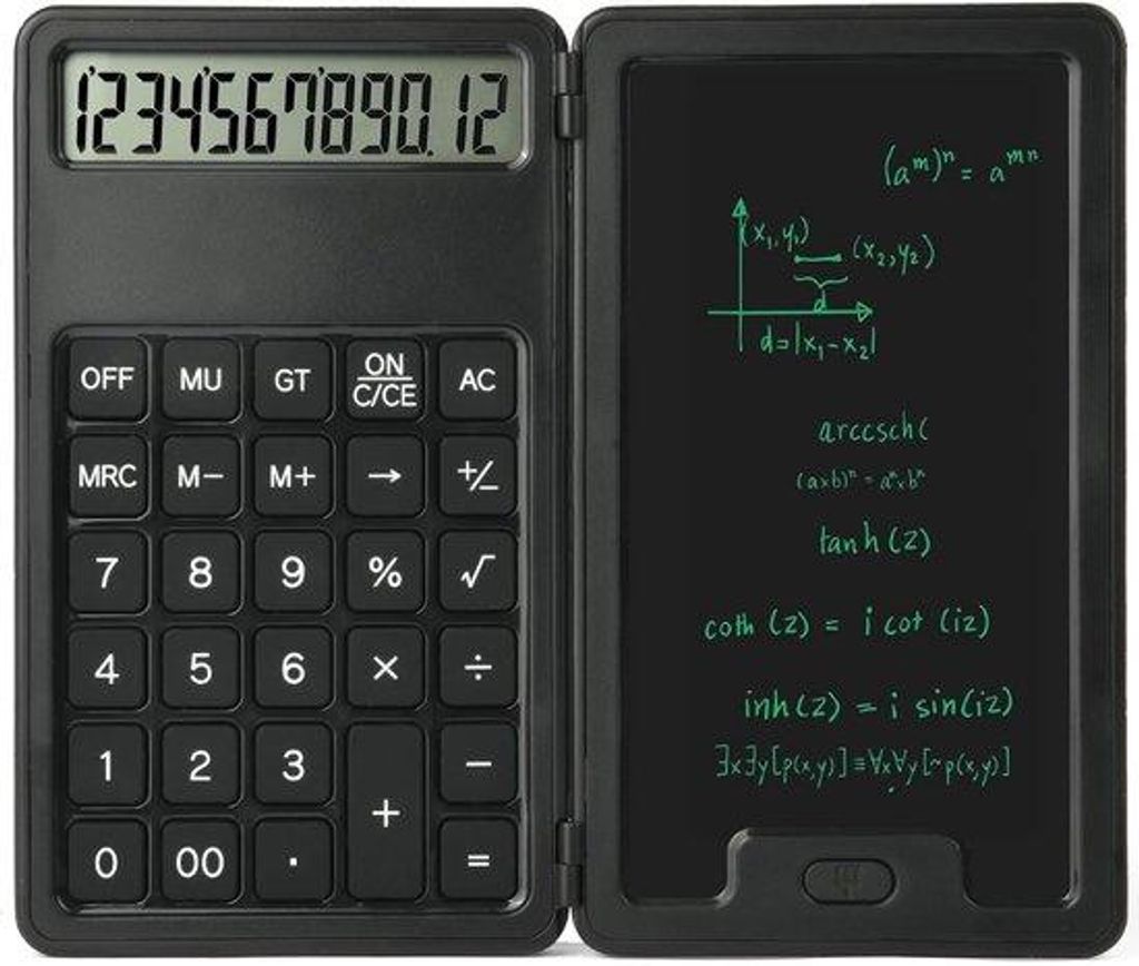 Handrekenmachine mit Notizblock und LCD Tischplatte - 12 Ziffern, großes Display, ideal für Schule und Büro