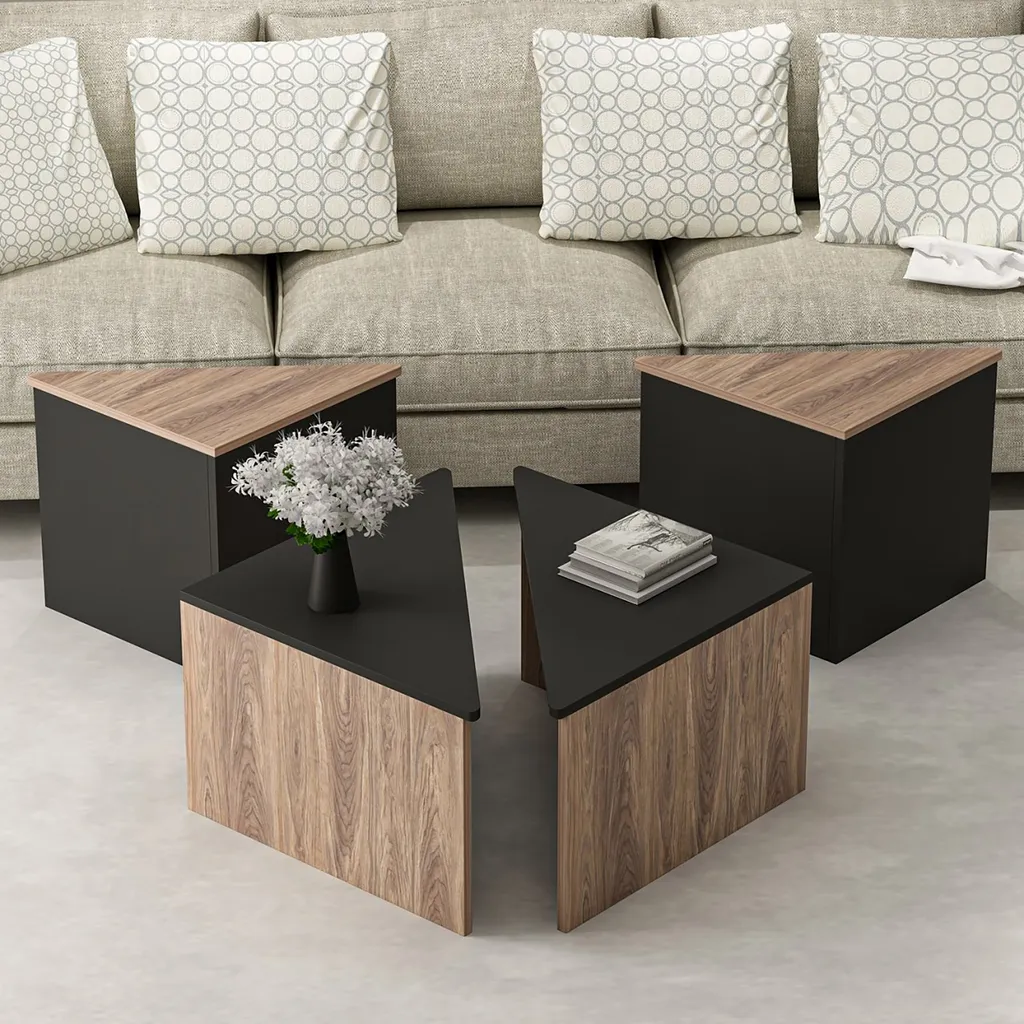 Set Tavolini Frederikshavn 4 in 1 Rovere Nero | Salvaspazio e Moderno