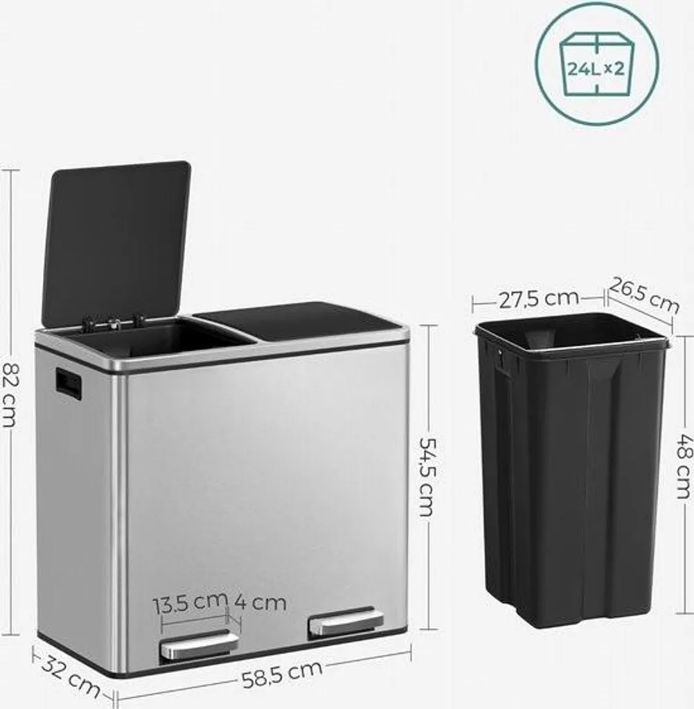 Système de tri sélectif 2 compartiments 48L pour cuisine moderne - 6