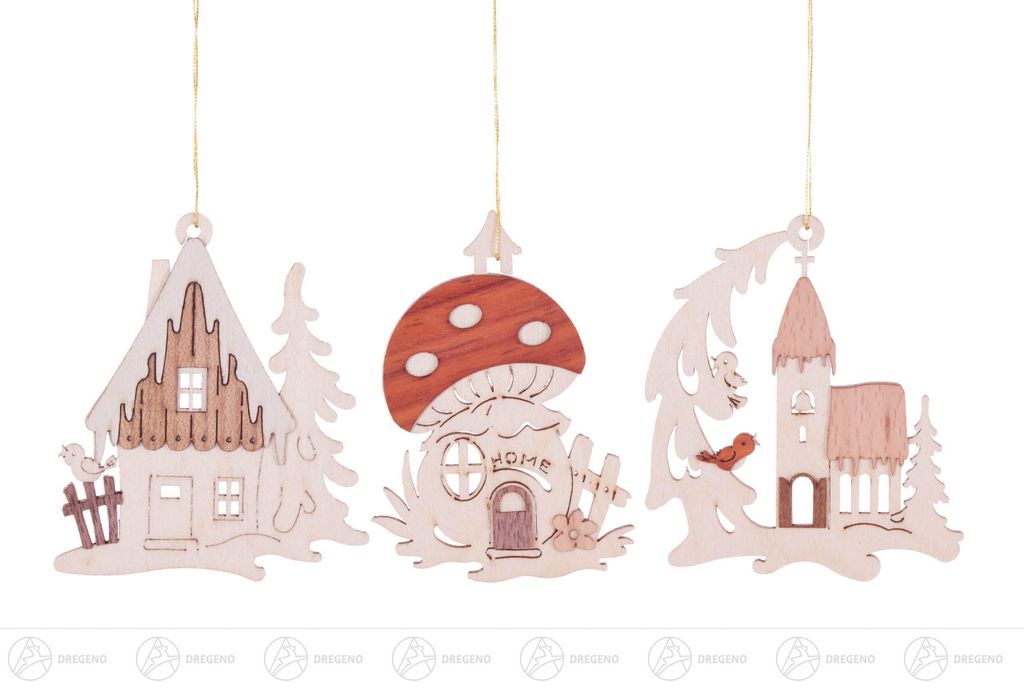 Baumschmuck Behang Winterhäuser (6) Höhe ca 7,4 cm NEU