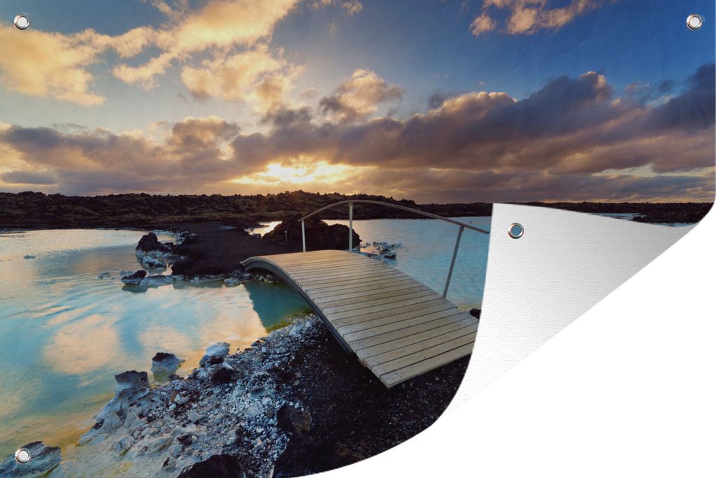 MuchoWow 90x60 cm Outdoor-Poster Gartendeko Sichtschutz Garten Poster für den Garten Blaue Lagune bei Sonnenuntergang in Island