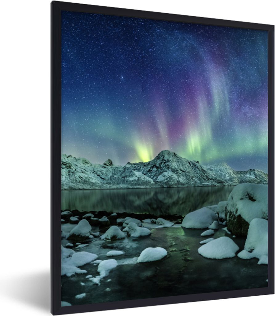 MuchoWow® Gerahmtes Poster Meer - Eis - Nordlicht - Winter Produktbild 