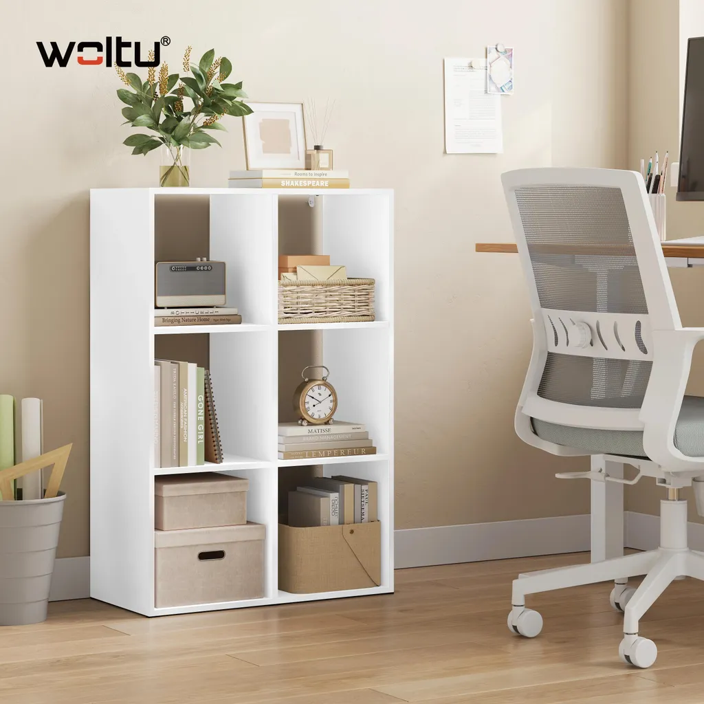 Bibliothèque compacte 6 cases pour optimiser le rangement des petits espaces