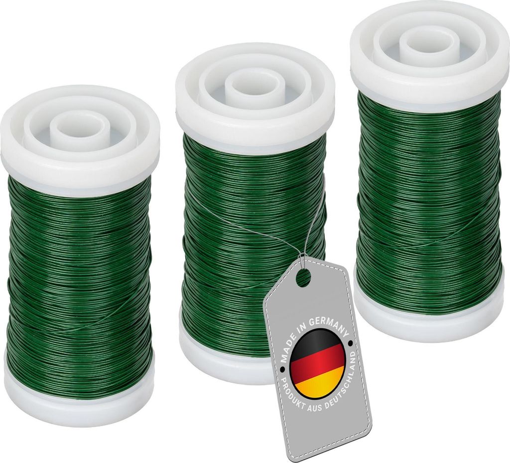 ECENCE Blumendraht 3x Myrtendraht geglüht aus Eisen in der Farbe Grün Basteldraht, Blumenbindedra