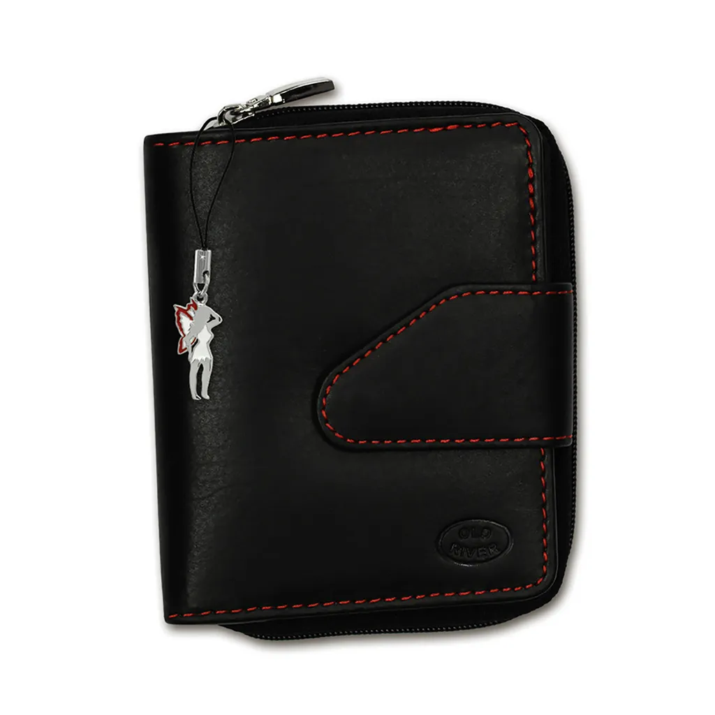 Portafoglio Uomo Old River D2OPD104D Pelle Nera Cuciture Rosse