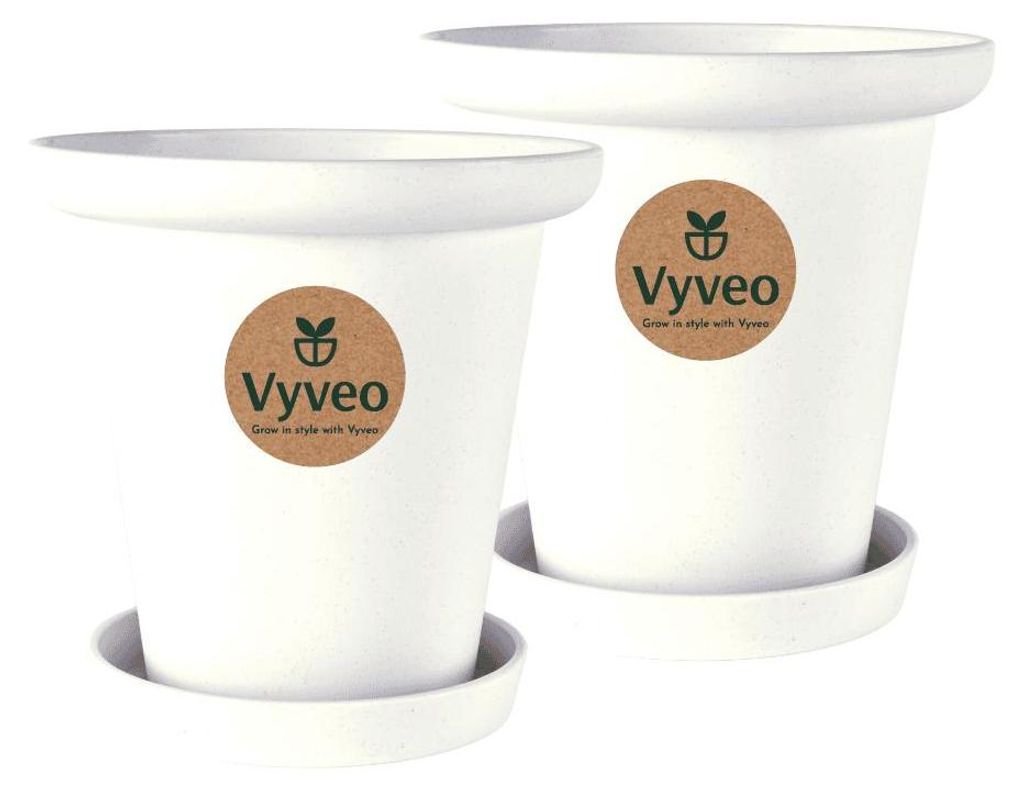 Vyveo - Blumentopf Skara mit Untersetzer - 2er-Set - Weiß - 20x19