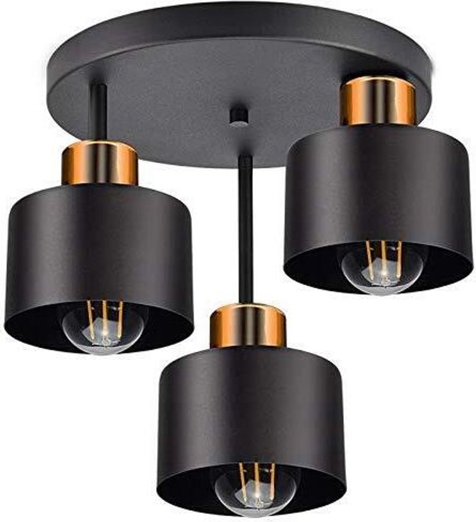 Deckenlampe Deckenleuchte| Schwarz Kupfer | 3-flammig | Lampe 3 x E27 | 230V | Retro Design | 382-e3 Skandi (Schwarz, Kupfer)