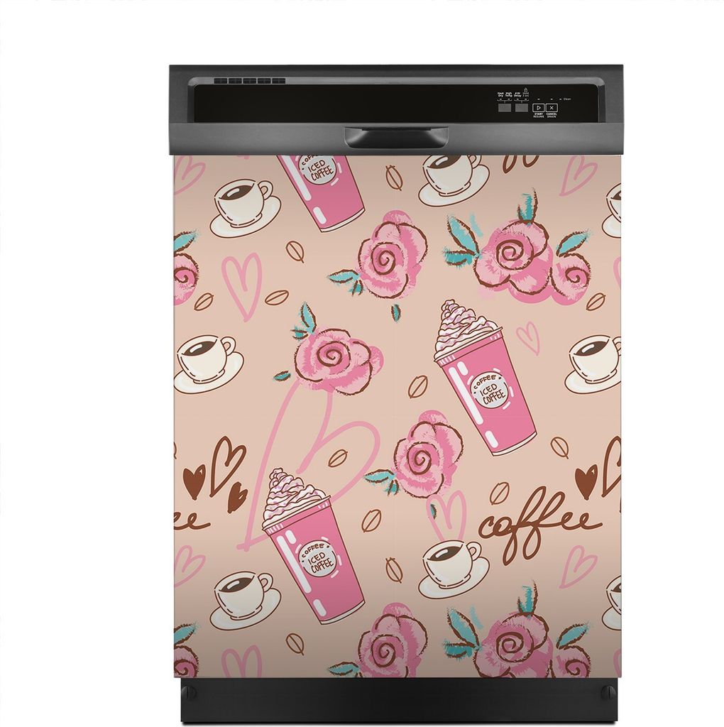 Aufkleber sticker 60x70 cm Dekorative folie Spülmaschine - Kaffee und Blumen