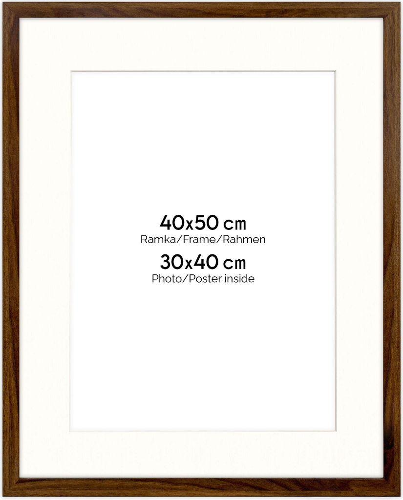A framed picture with text indicating sizes.