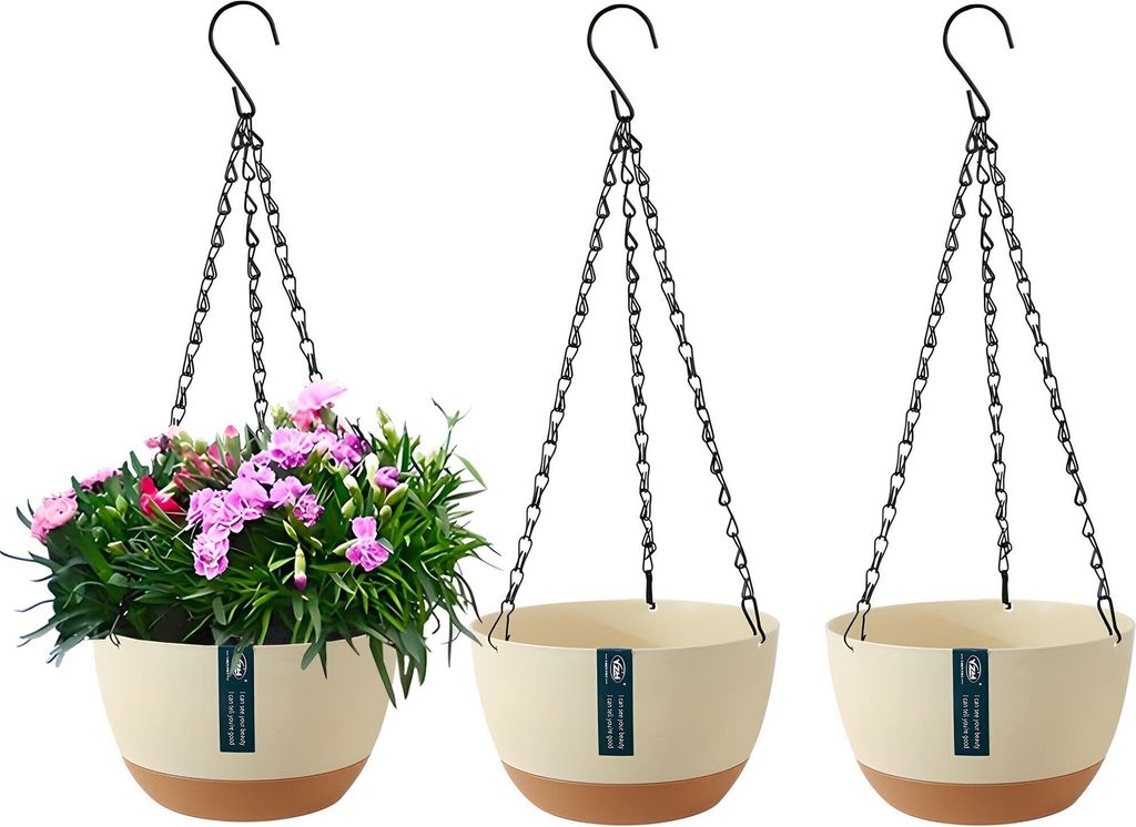 3er Pack Hängende Blumentöpfe mit abnehmbarem Tablett, Selbst Absorbierende Hängepflanze Blumentopf Korb Außen Innen Blumenampel Garten Balkon ...