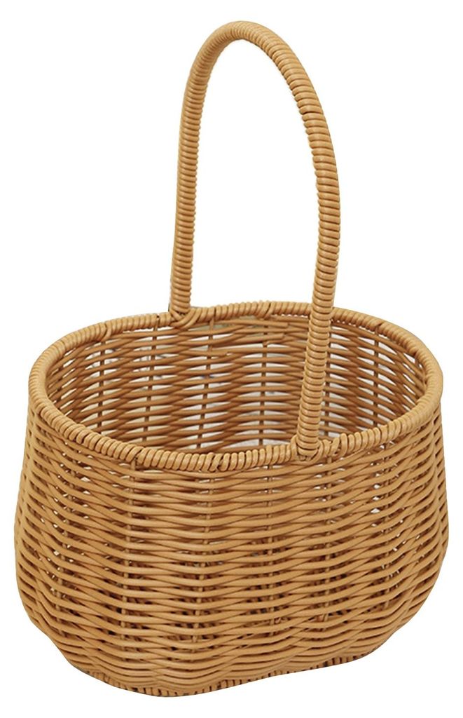 Tragbarer geflochtener Korb mit Griff, PP-Rattan-Handkorb für Obst, Gemüse, Geschenke, 19,5 x 15 x 29 cm